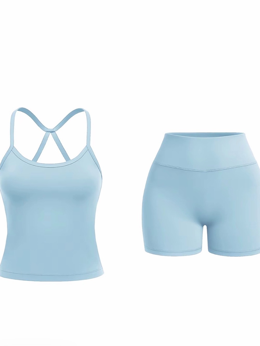 Light Blue Tank and High-Waist Biker Short Set - Women Workout Set